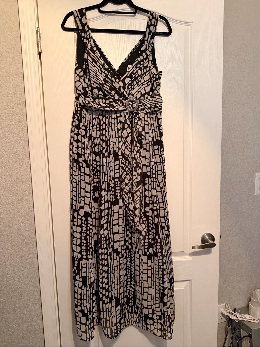 Vtg Robbie Bee Womens Sz 10 Dress Maxi Sleeveless Black & White Old Money